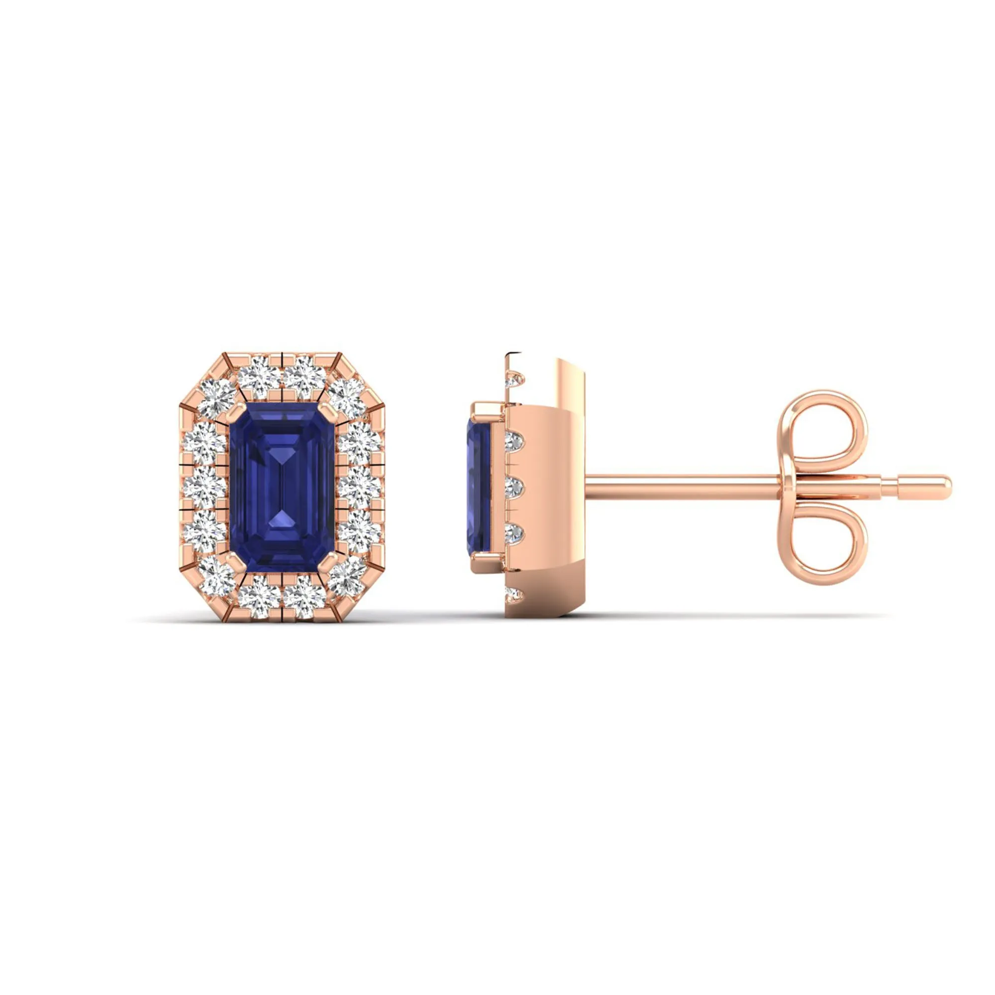 Halo Tanzanite and Diamond Classic Stud Earrings