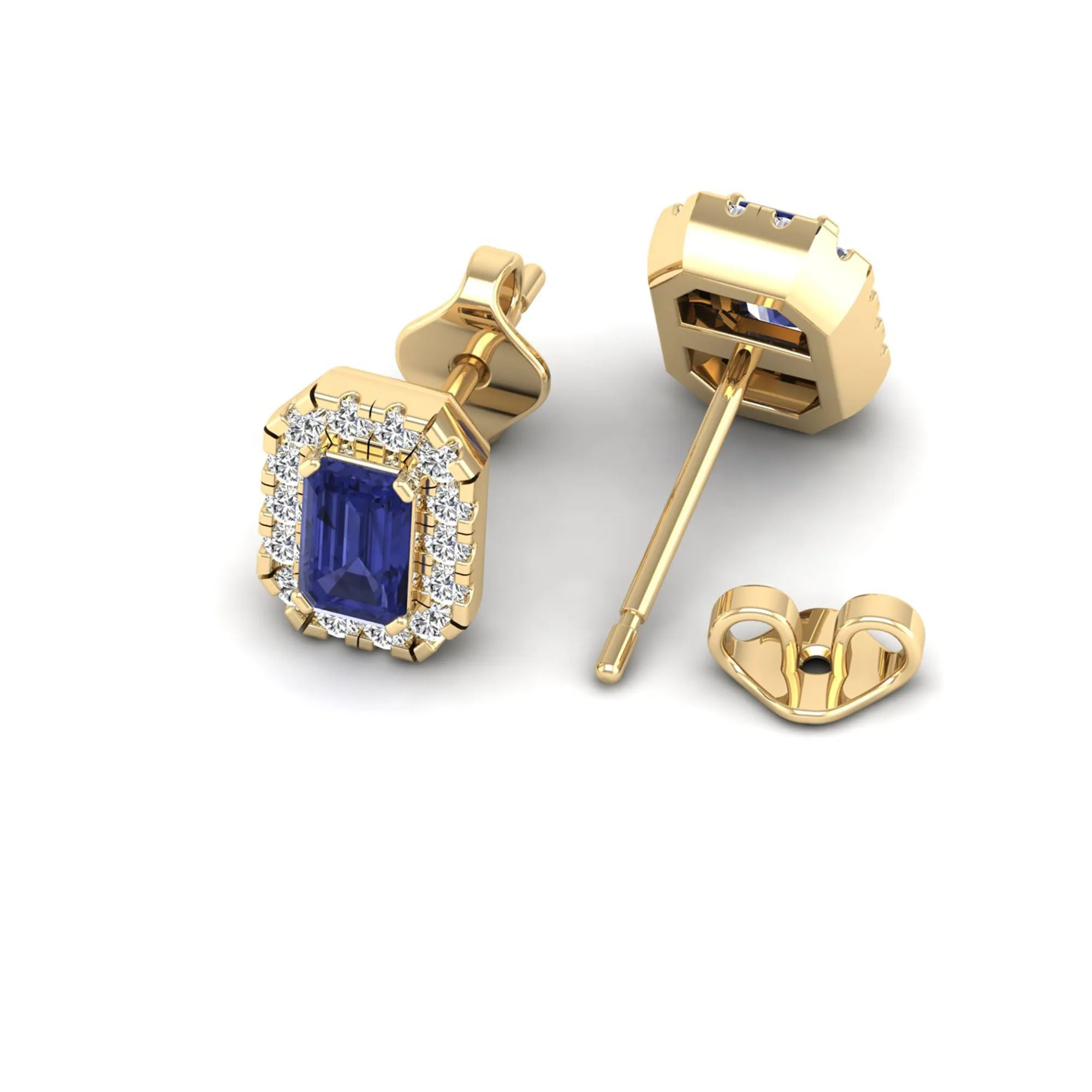 Halo Tanzanite and Diamond Classic Stud Earrings
