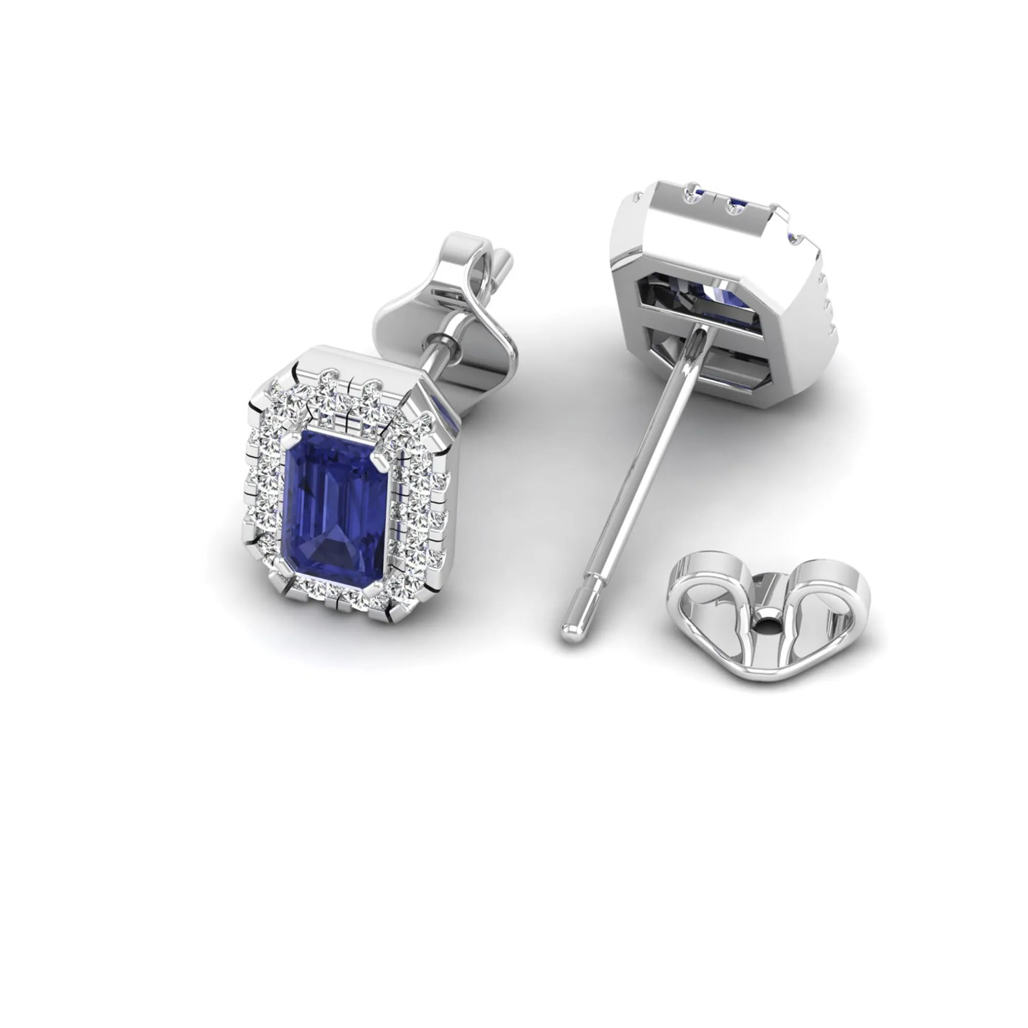 Halo Tanzanite and Diamond Classic Stud Earrings