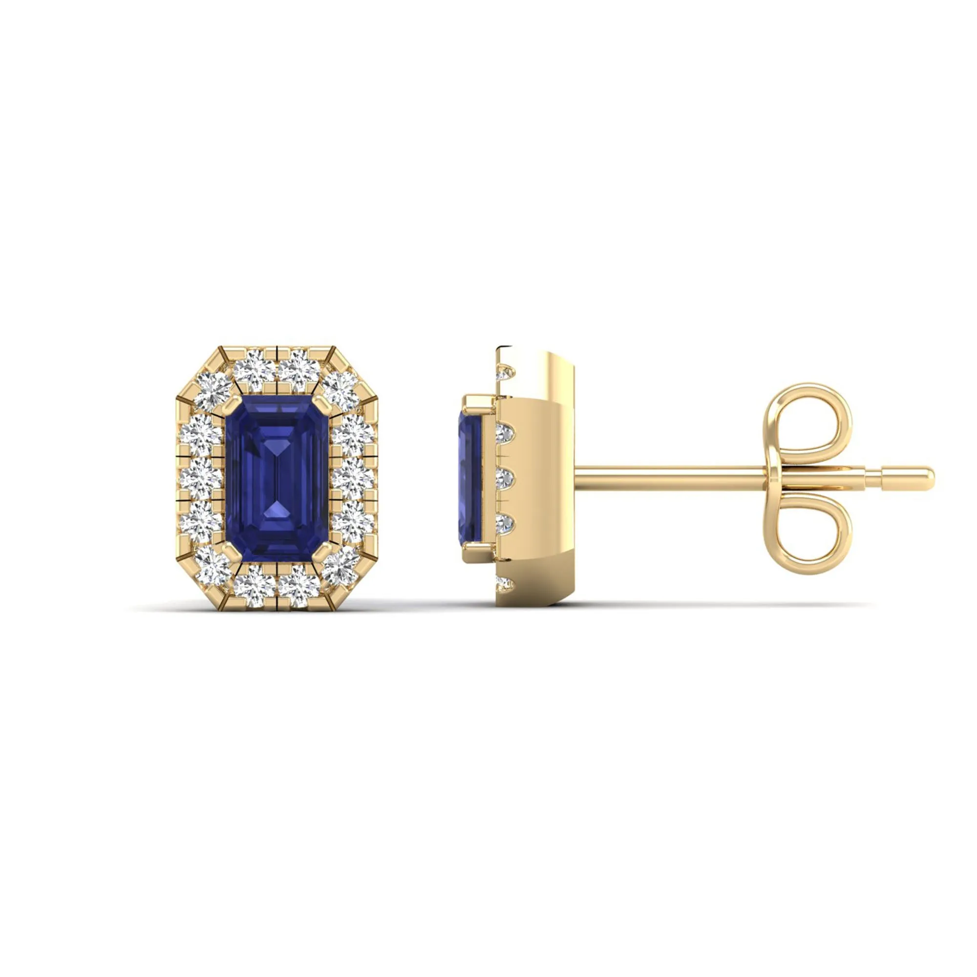 Halo Tanzanite and Diamond Classic Stud Earrings
