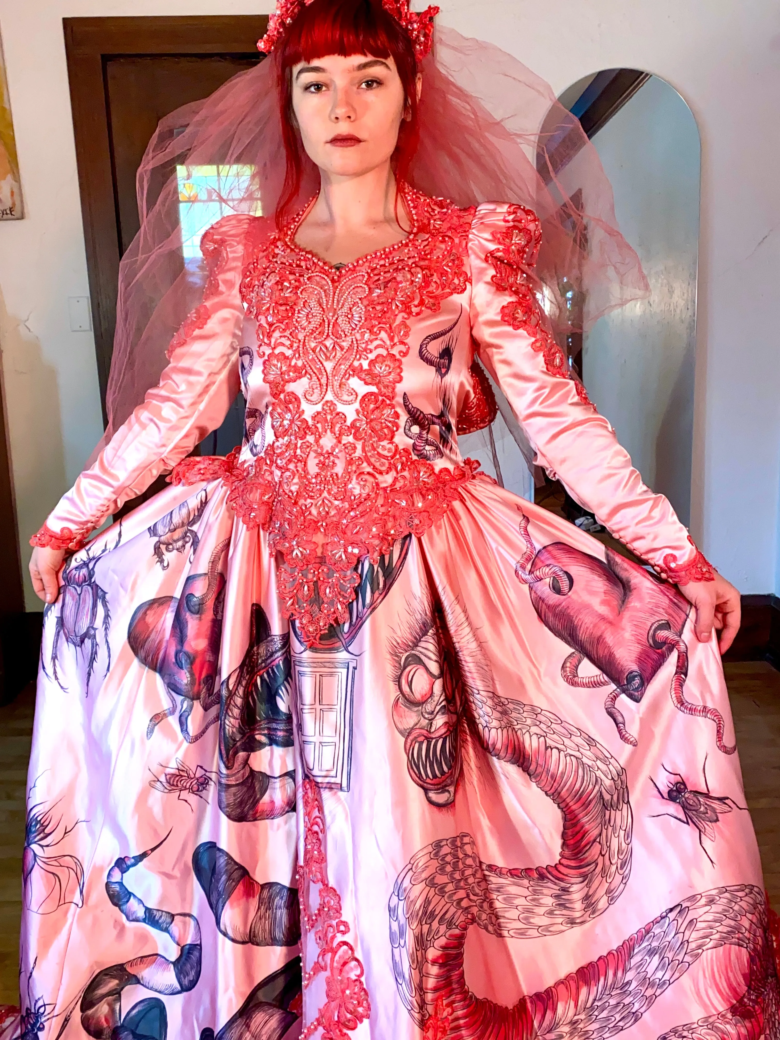 Hand Dyed & Hand Painted / Hand Drawn Beetlejuice Gown