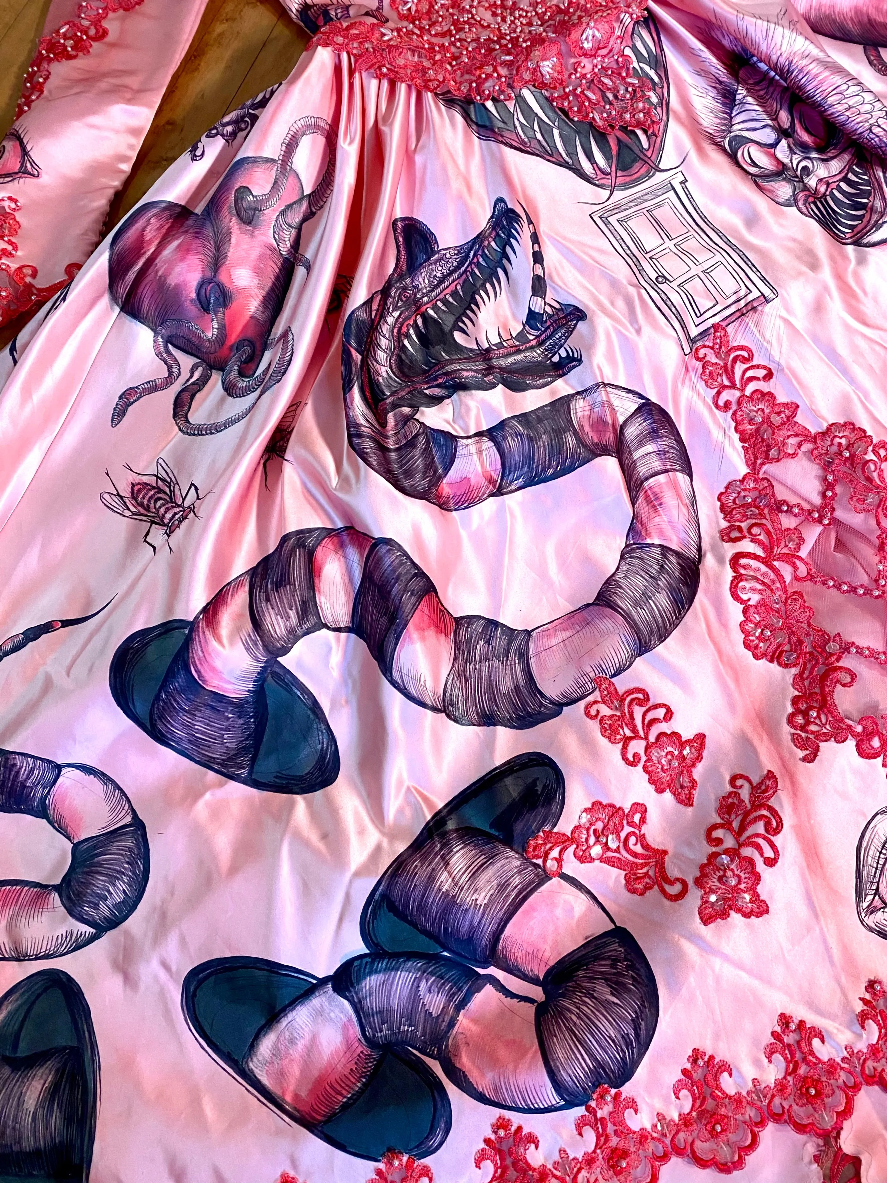 Hand Dyed & Hand Painted / Hand Drawn Beetlejuice Gown