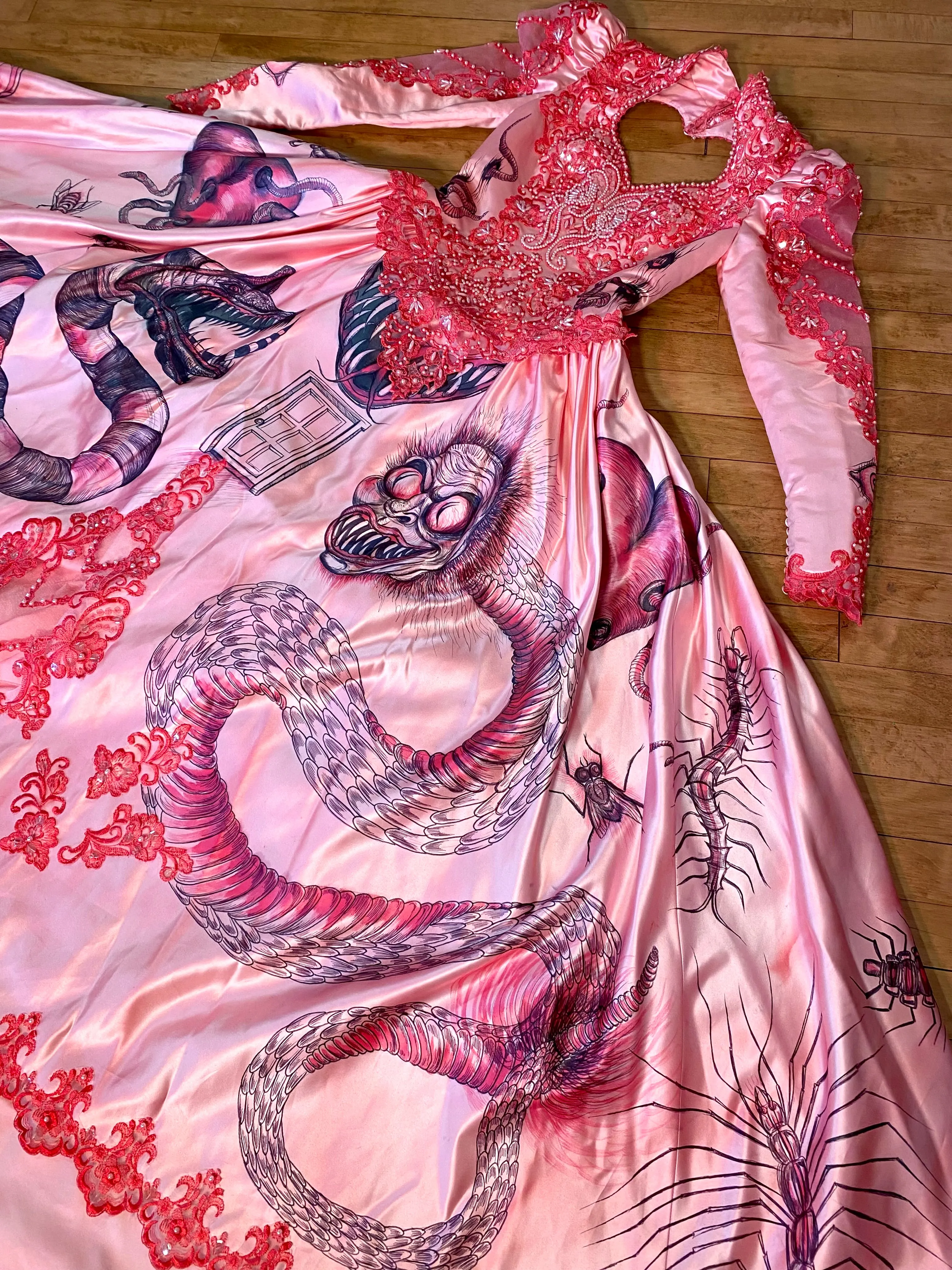 Hand Dyed & Hand Painted / Hand Drawn Beetlejuice Gown
