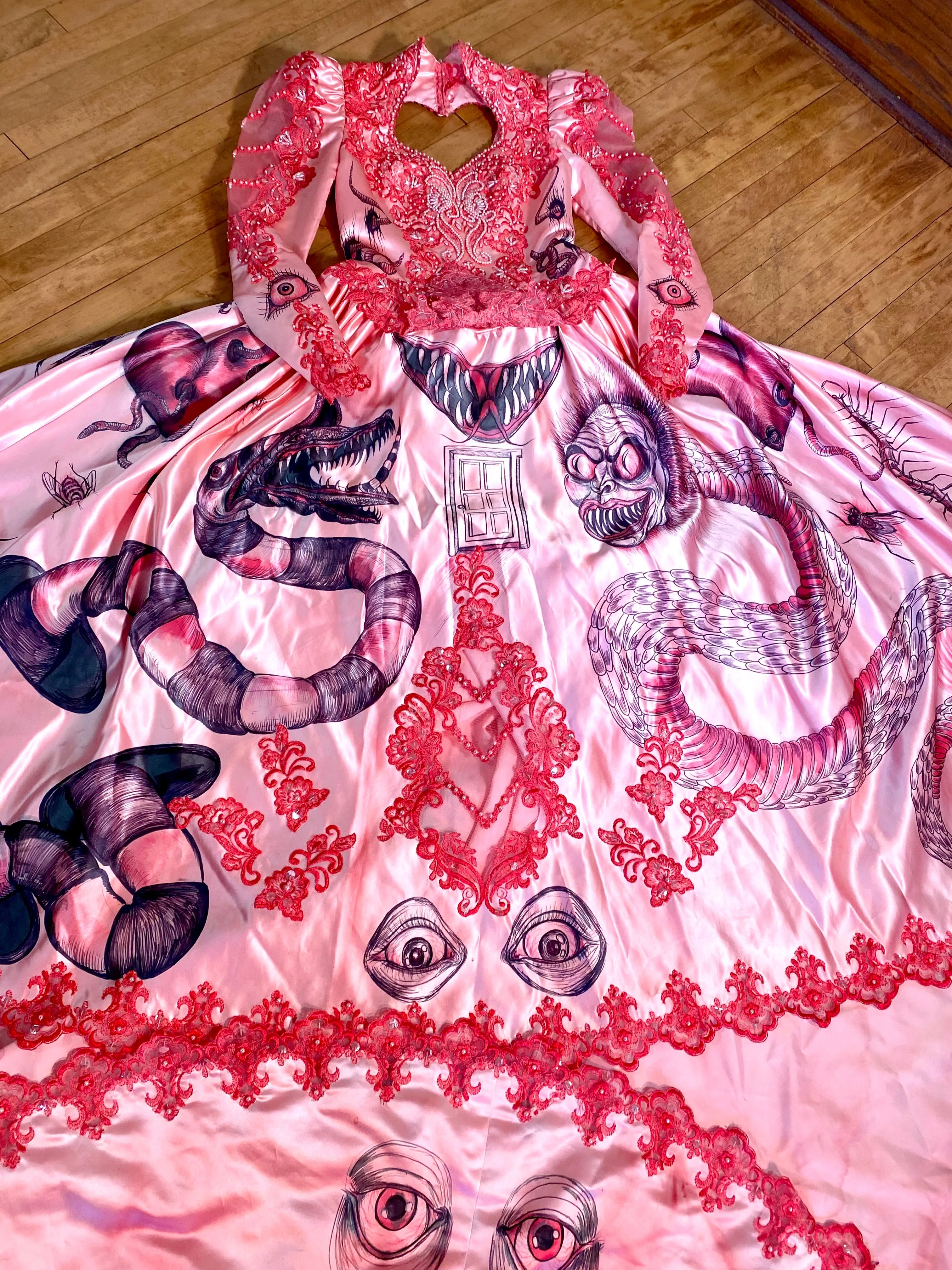Hand Dyed & Hand Painted / Hand Drawn Beetlejuice Gown