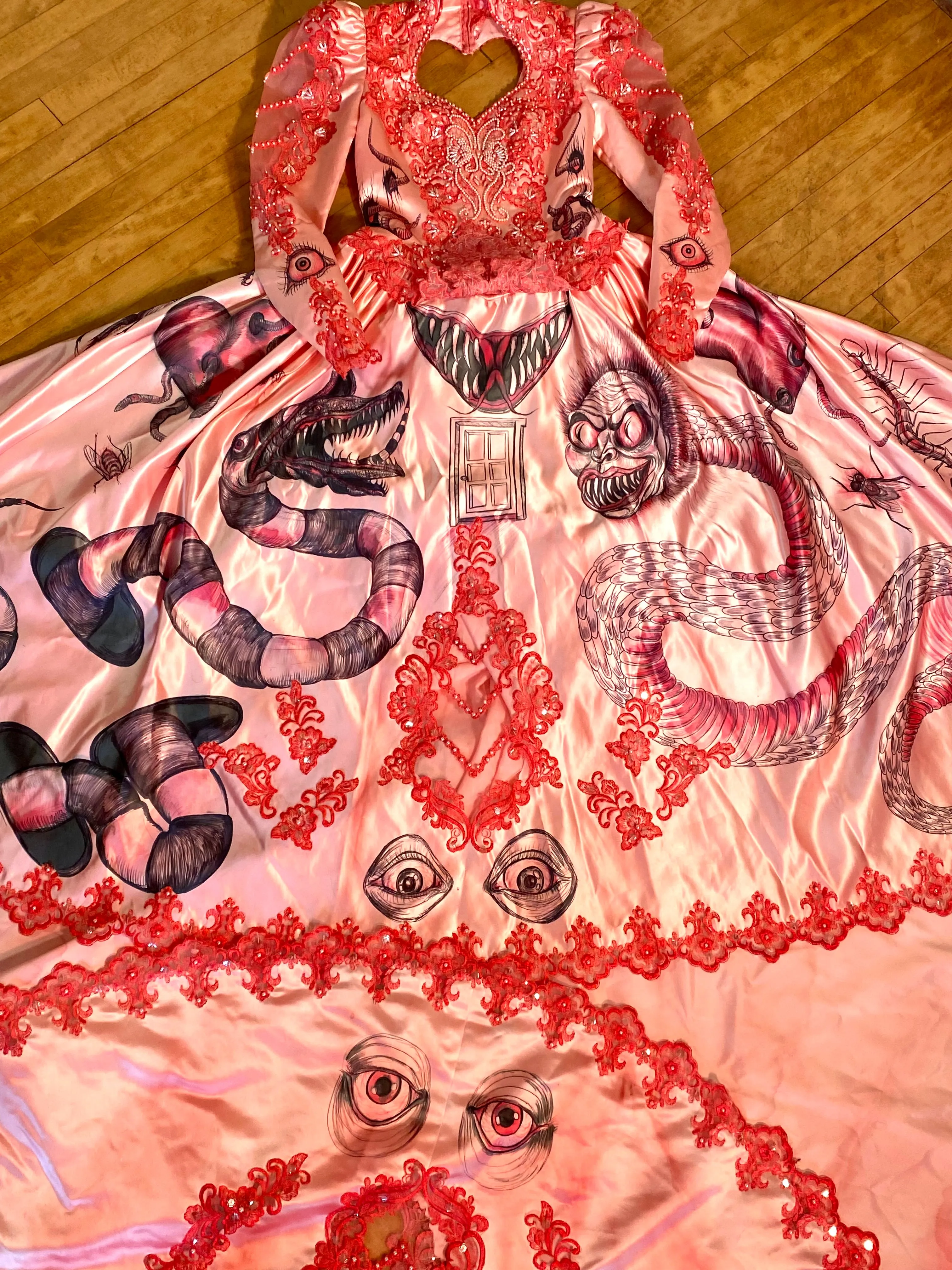 Hand Dyed & Hand Painted / Hand Drawn Beetlejuice Gown