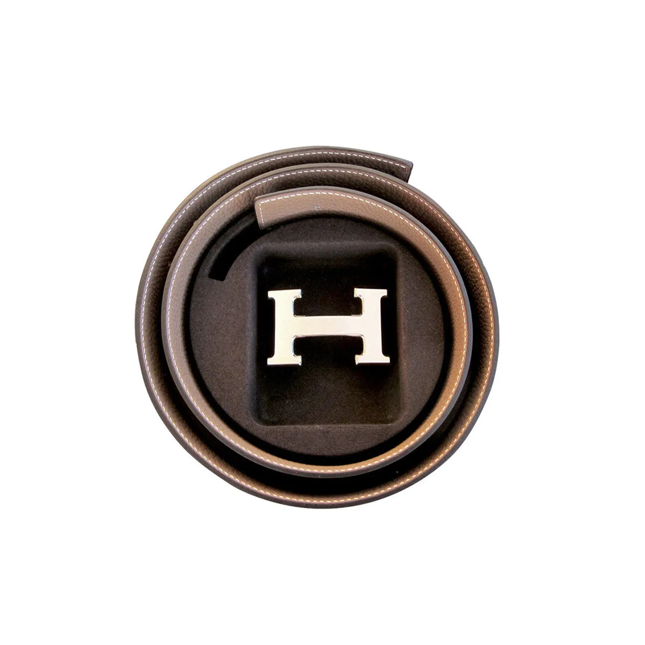 Hermes Etoupe Black 85cm Constance 32mm Brushed Silver Belt Kit Classic Gift!
