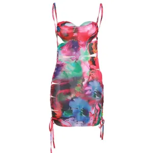 Hollow Backless Printed Dress - Womens Fashion Suspenders Dress