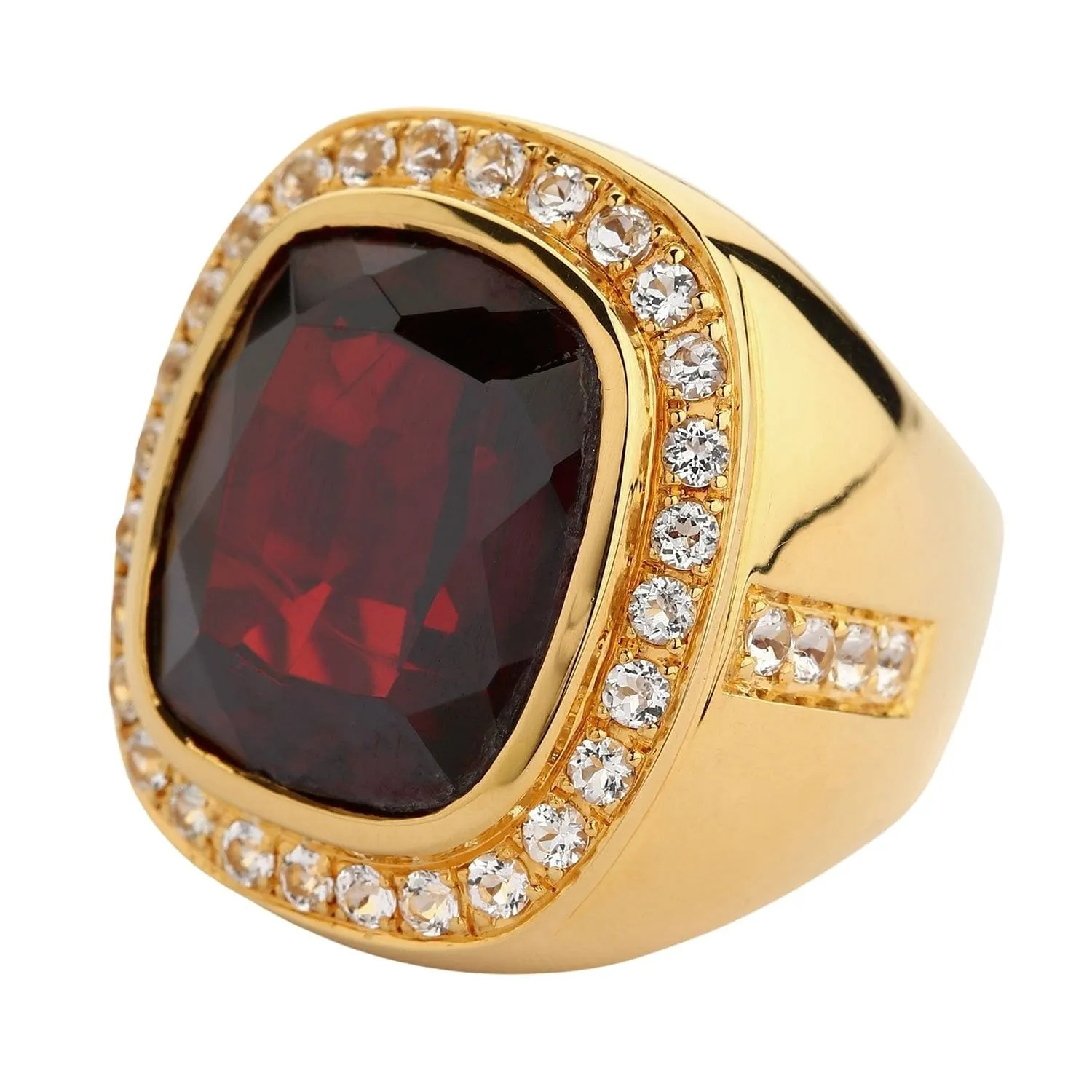 Huge Yellow Gold Mens Garnet Ring