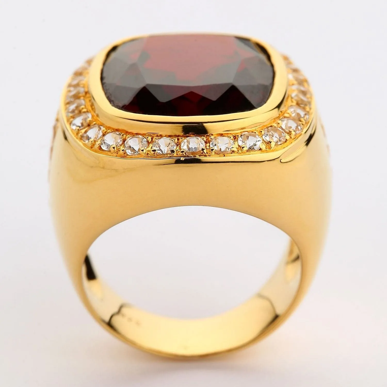 Huge Yellow Gold Mens Garnet Ring