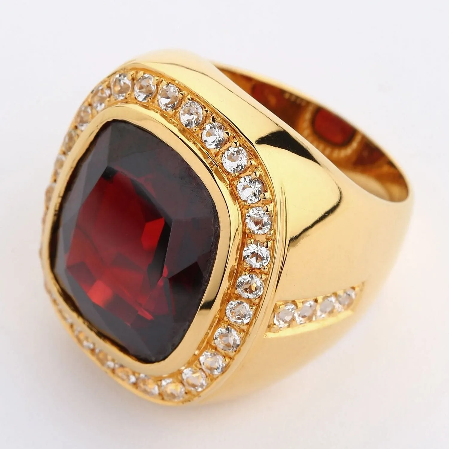Huge Yellow Gold Mens Garnet Ring