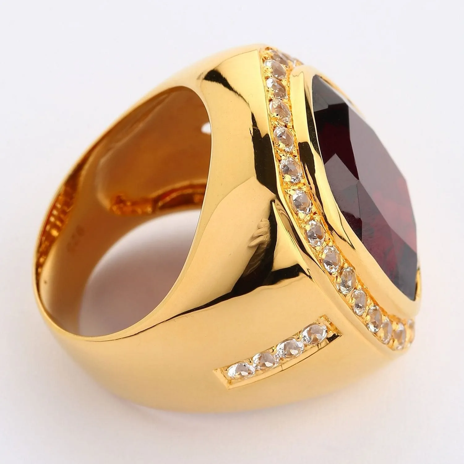 Huge Yellow Gold Mens Garnet Ring