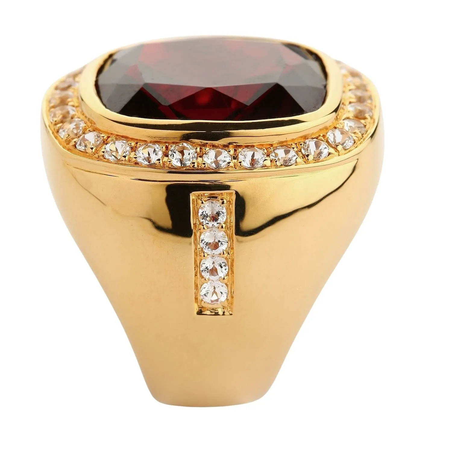 Huge Yellow Gold Mens Garnet Ring