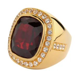 Huge Yellow Gold Mens Garnet Ring