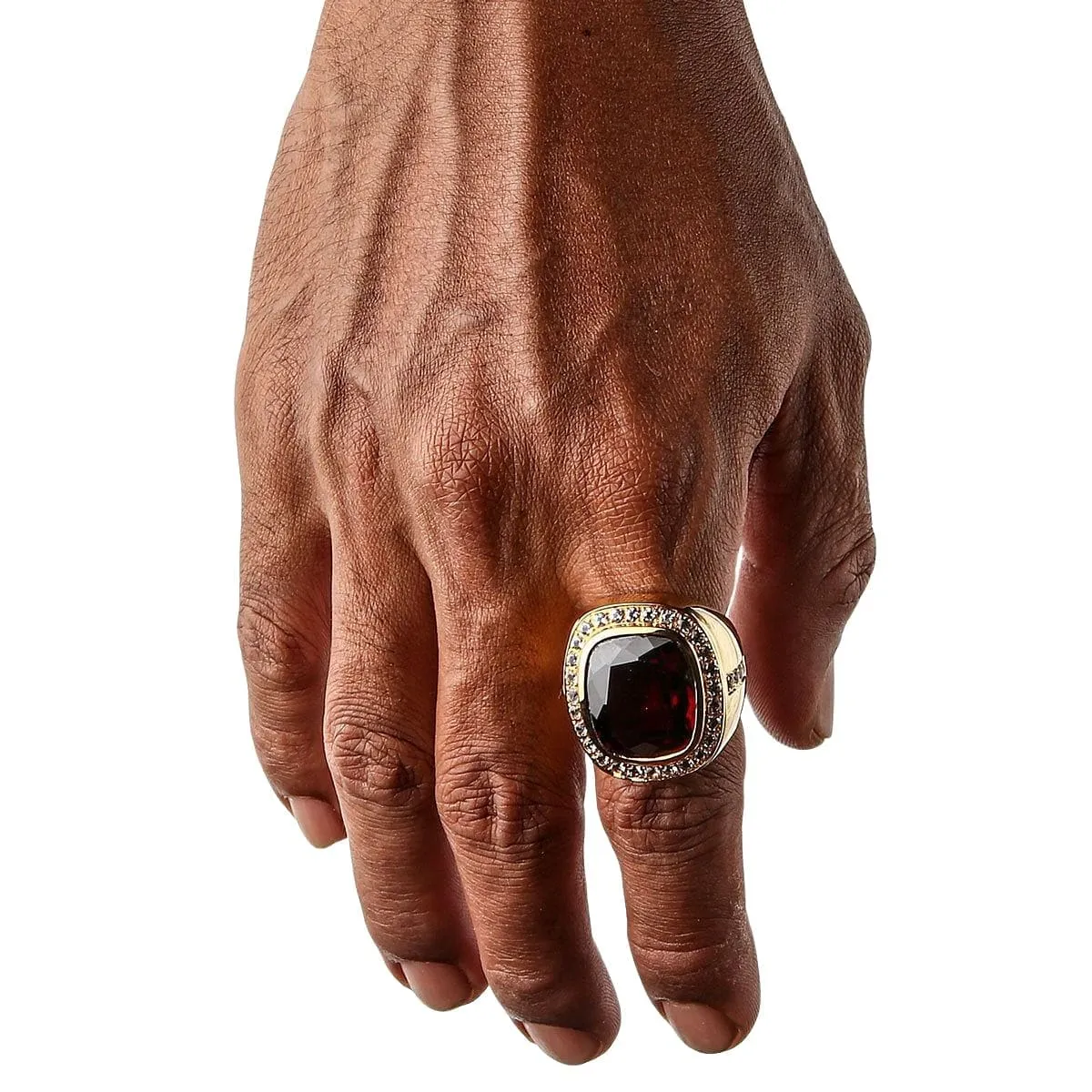 Huge Yellow Gold Mens Garnet Ring