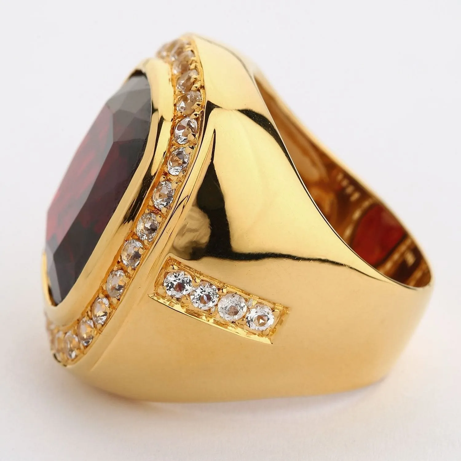 Huge Yellow Gold Mens Garnet Ring
