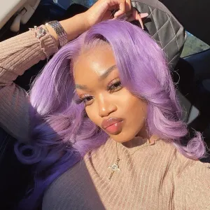 Human Hair Pastel Purple Color Lace Front Fashion Wig