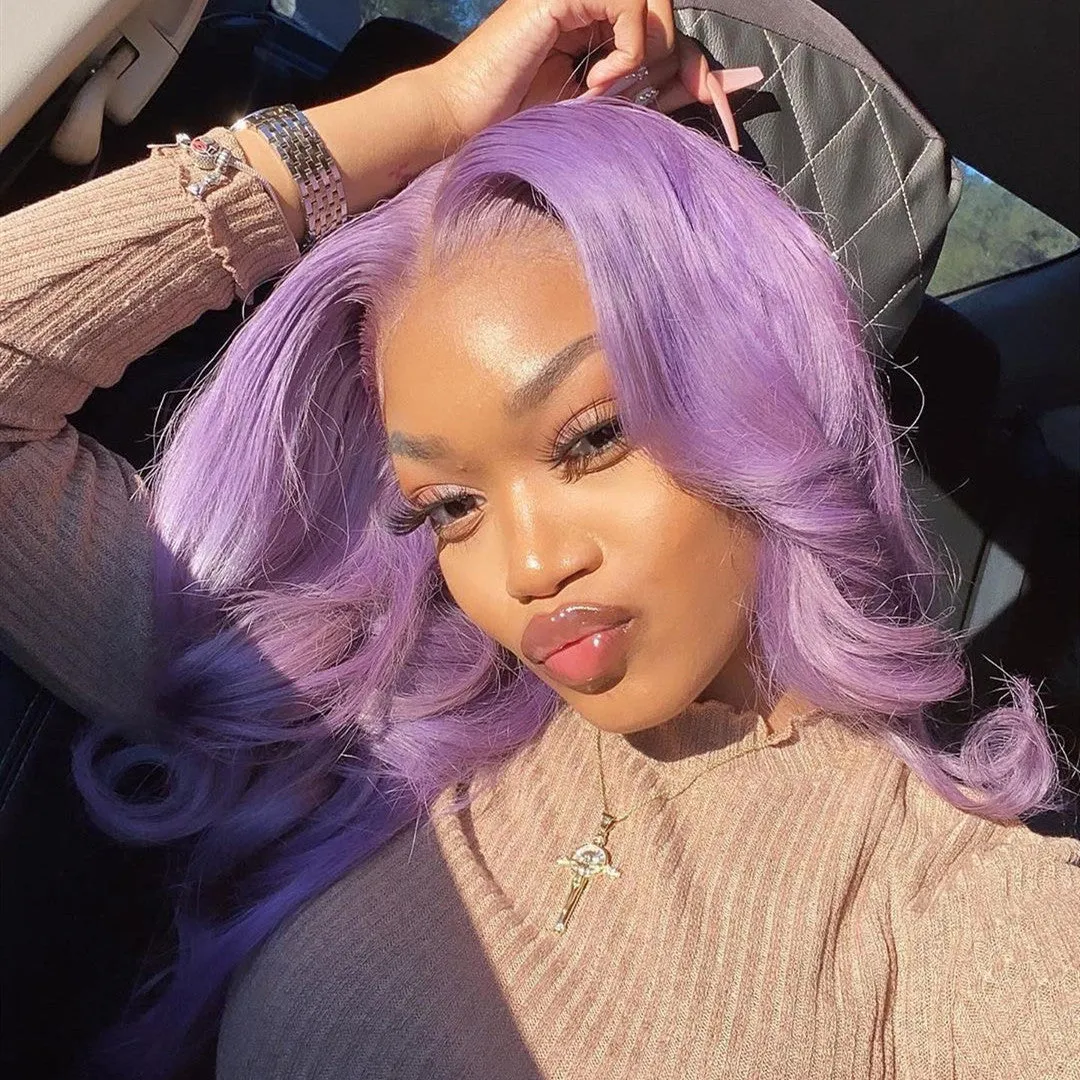 Human Hair Pastel Purple Color Lace Front Fashion Wig