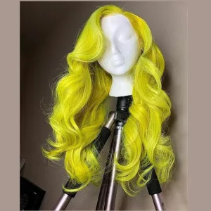 Human Hair Yellow Color Natural Wave Fashion Lace Front Wig