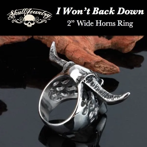 'I Won't Back  Down' Big, Bold & Heavy Bull/Steer Ring w/2" Wide Horns (#633)