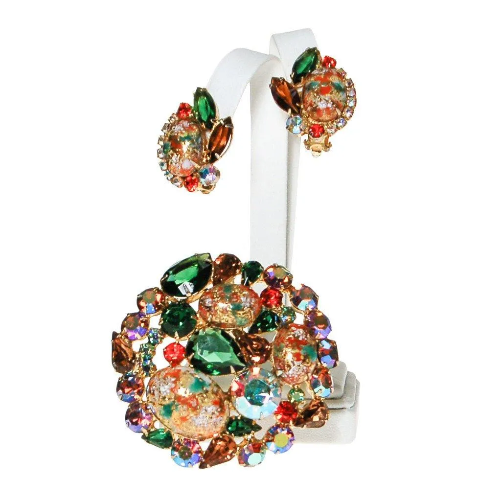 Juliana D&E Easter Rhinestone Egg Brooch and Earring Set