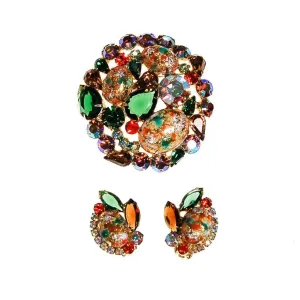 Juliana D&E Easter Rhinestone Egg Brooch and Earring Set