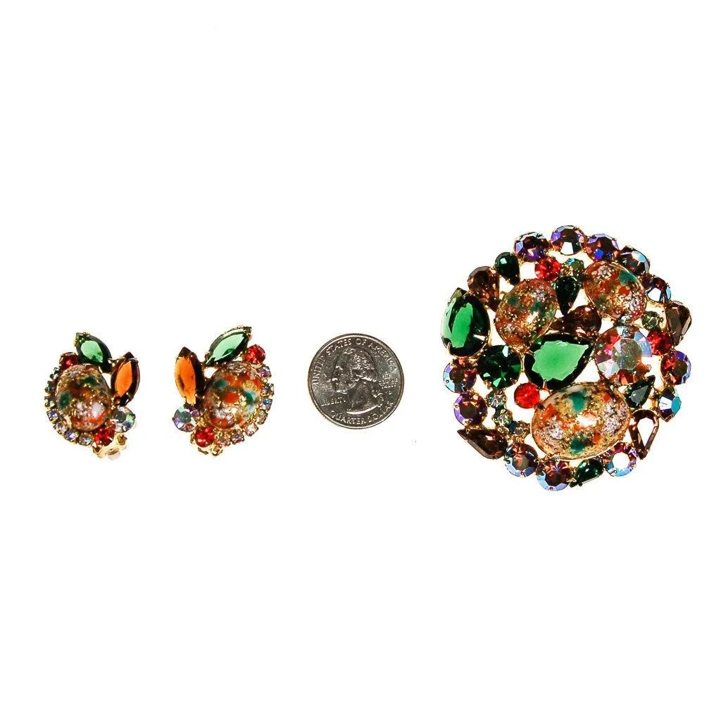 Juliana D&E Easter Rhinestone Egg Brooch and Earring Set