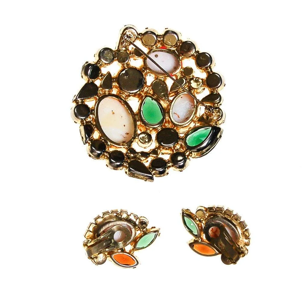 Juliana D&E Easter Rhinestone Egg Brooch and Earring Set