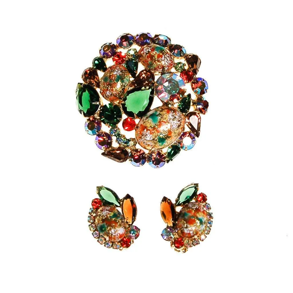 Juliana D&E Easter Rhinestone Egg Brooch and Earring Set