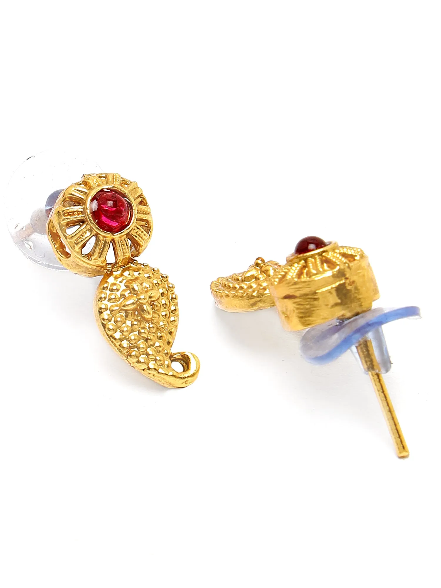 Karatcart Gold Plated Red & Green Stones Drop Shape Jewellery Set for Women