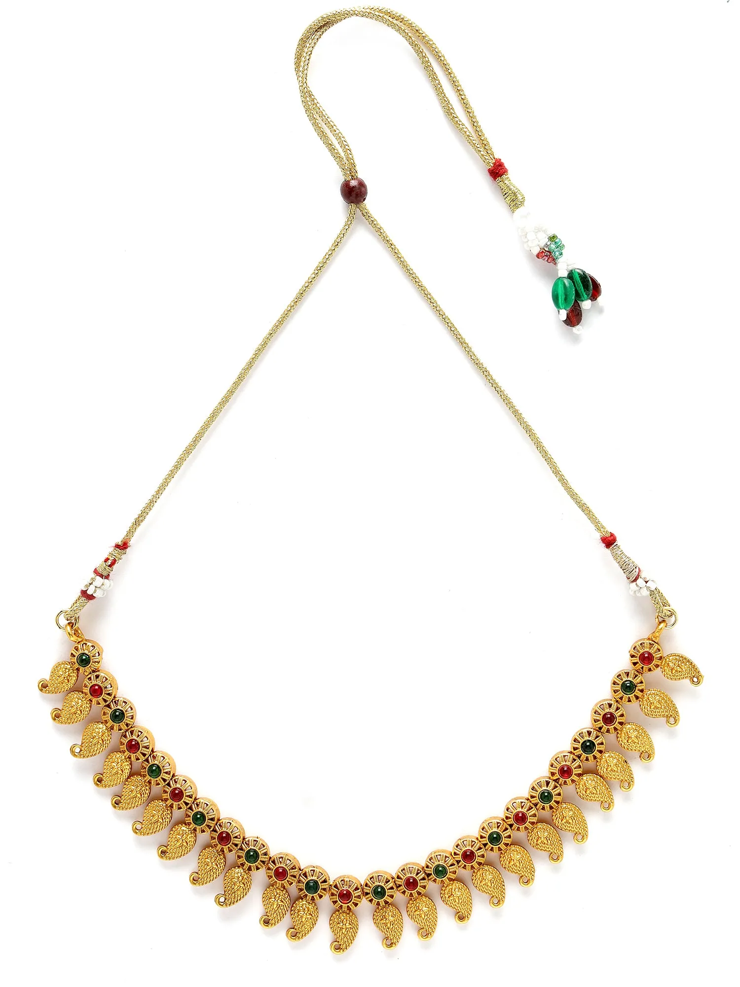 Karatcart Gold Plated Red & Green Stones Drop Shape Jewellery Set for Women