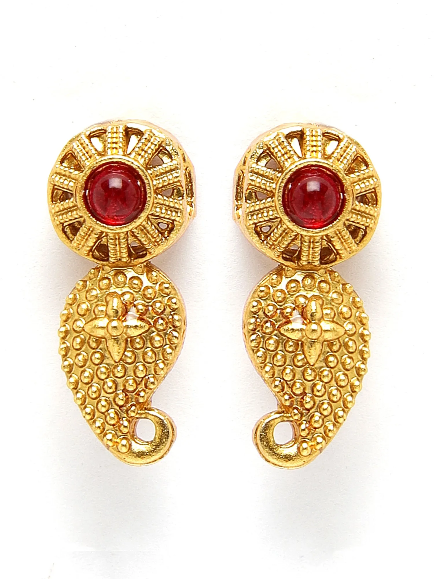 Karatcart Gold Plated Red & Green Stones Drop Shape Jewellery Set for Women