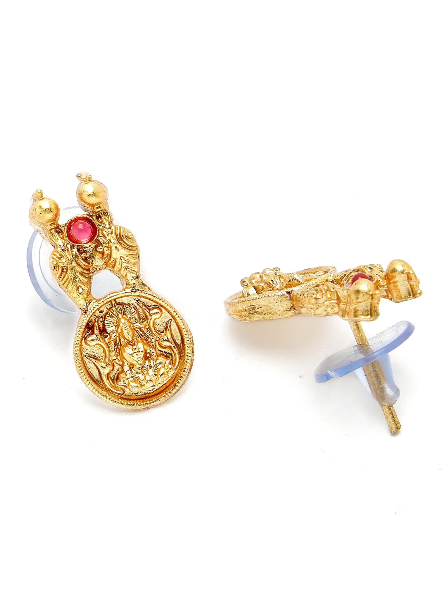 Karatcart Gold-Plated Red & Green Stones Temple Jewellery Set for Women