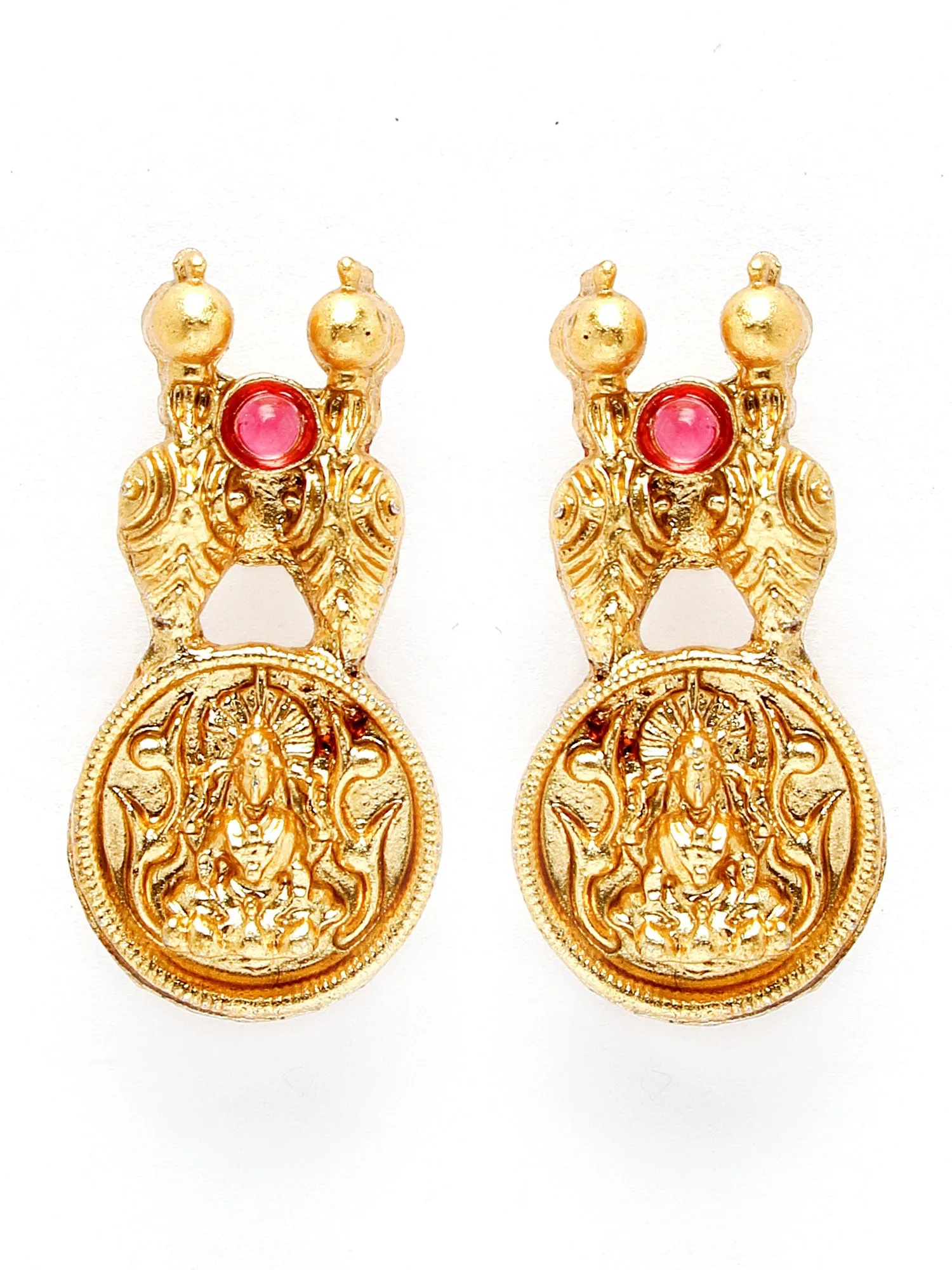 Karatcart Gold-Plated Red & Green Stones Temple Jewellery Set for Women