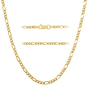KISPER 18k Gold over 925 Sterling Silver Italian 3mm Figaro Chain Necklace w/ Lobster Clasp