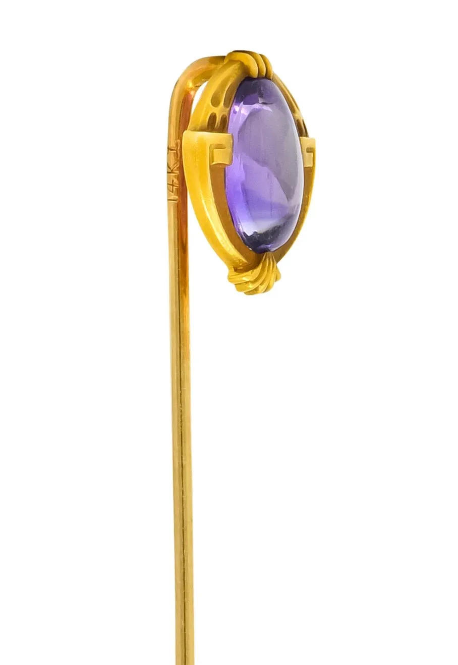 Krementz Art Nouveau Amethyst Cabochon 14 Karat Gold Geometric Stickpin
