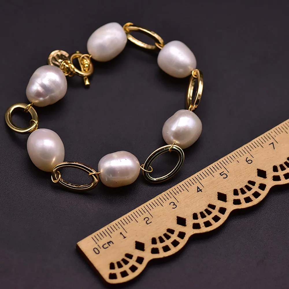 Large Baroque Natural Freshwater Pearl Bracelet Woman Fashion Jewelry 7.5"