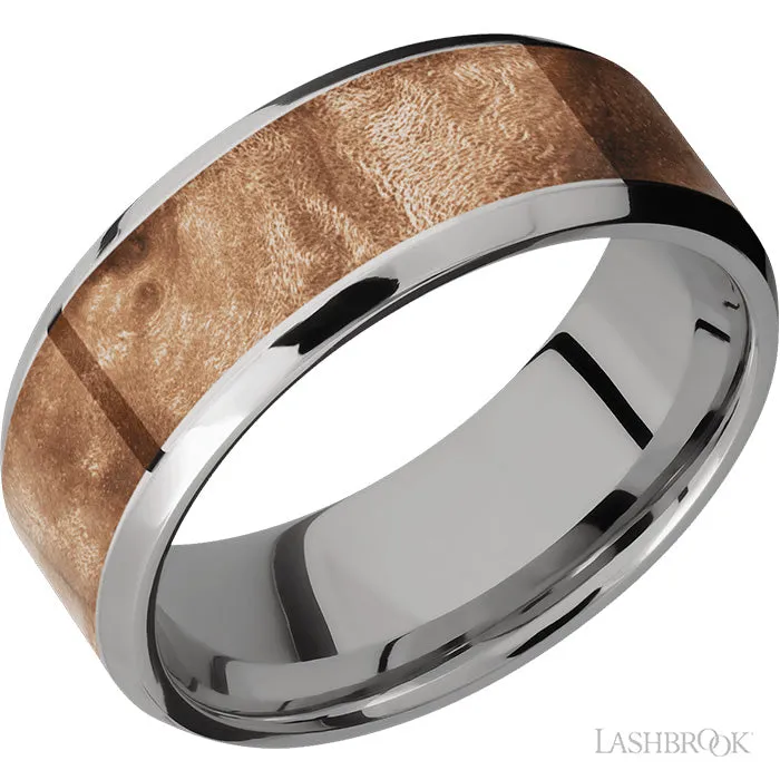 Lashbrook 8mm Titanium Wedding Band with Maple Burl Wood Inlay