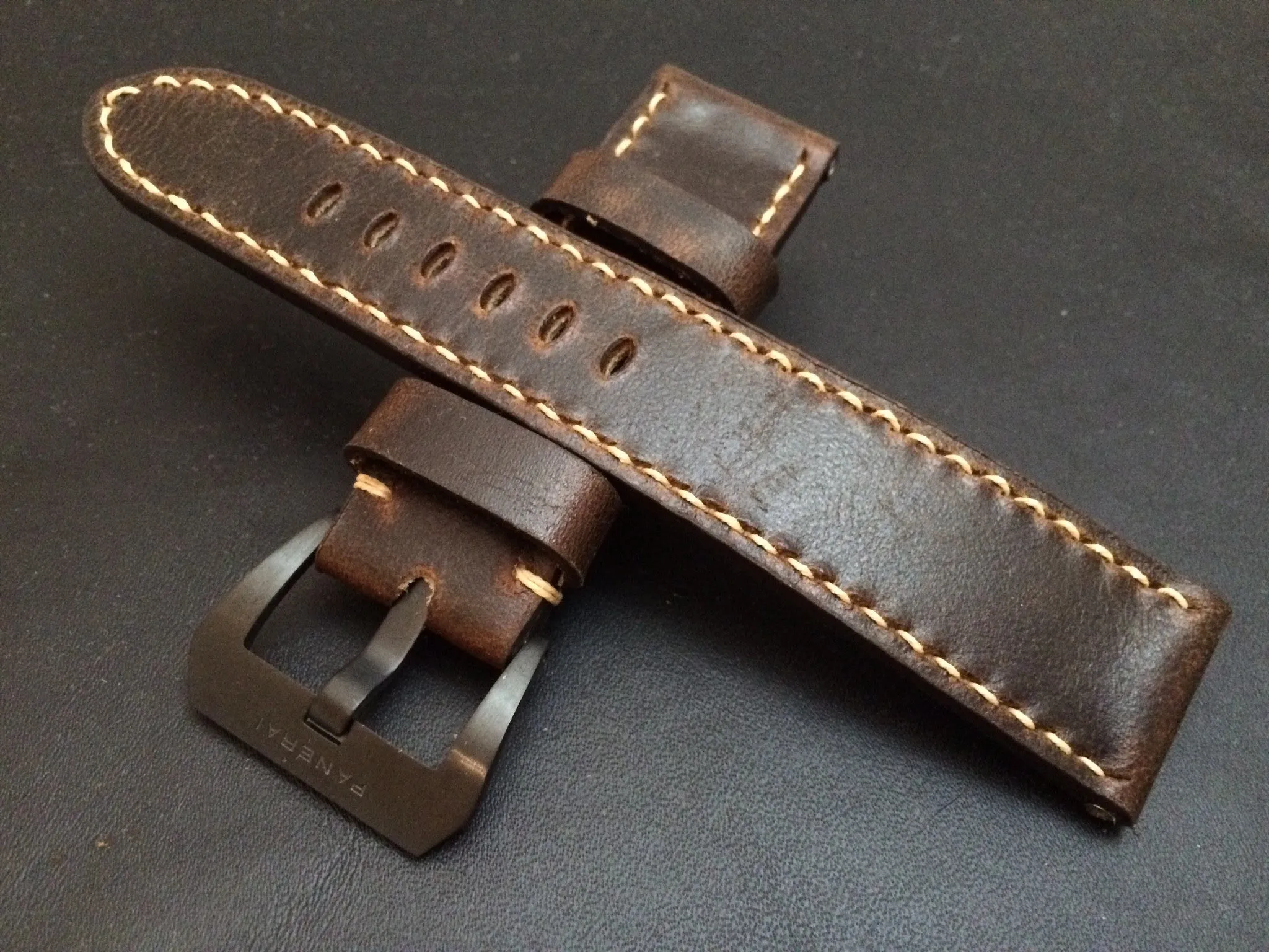 Leather watch Strap for Panerai watches, Watch band 26mm, wristwatch band (Dark Raw Brown Color) 24mm/22mm