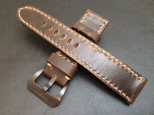 Leather watch Strap for Panerai watches, Watch band 26mm, wristwatch band (Dark Raw Brown Color) 24mm/22mm