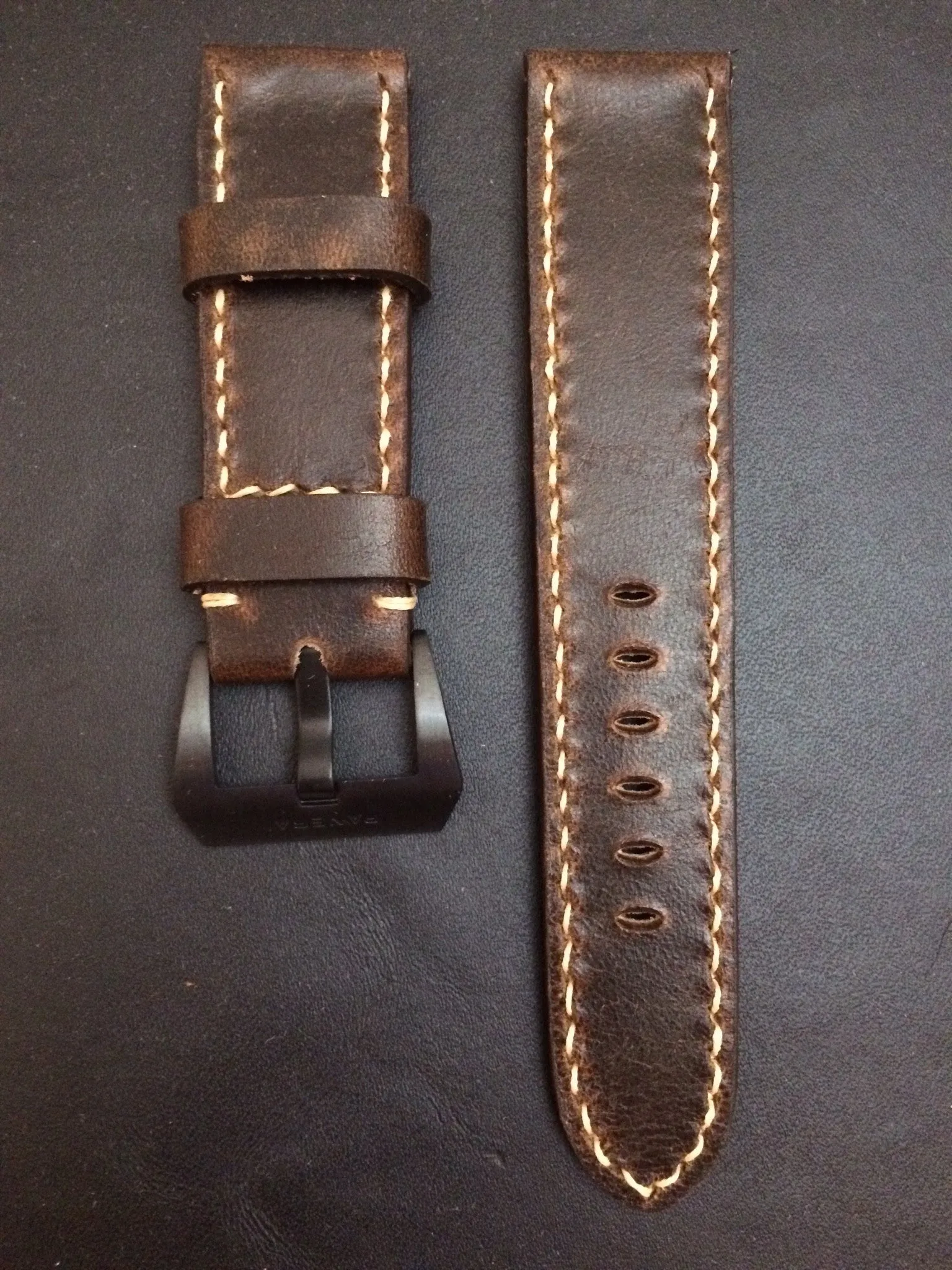 Leather watch Strap for Panerai watches, Watch band 26mm, wristwatch band (Dark Raw Brown Color) 24mm/22mm
