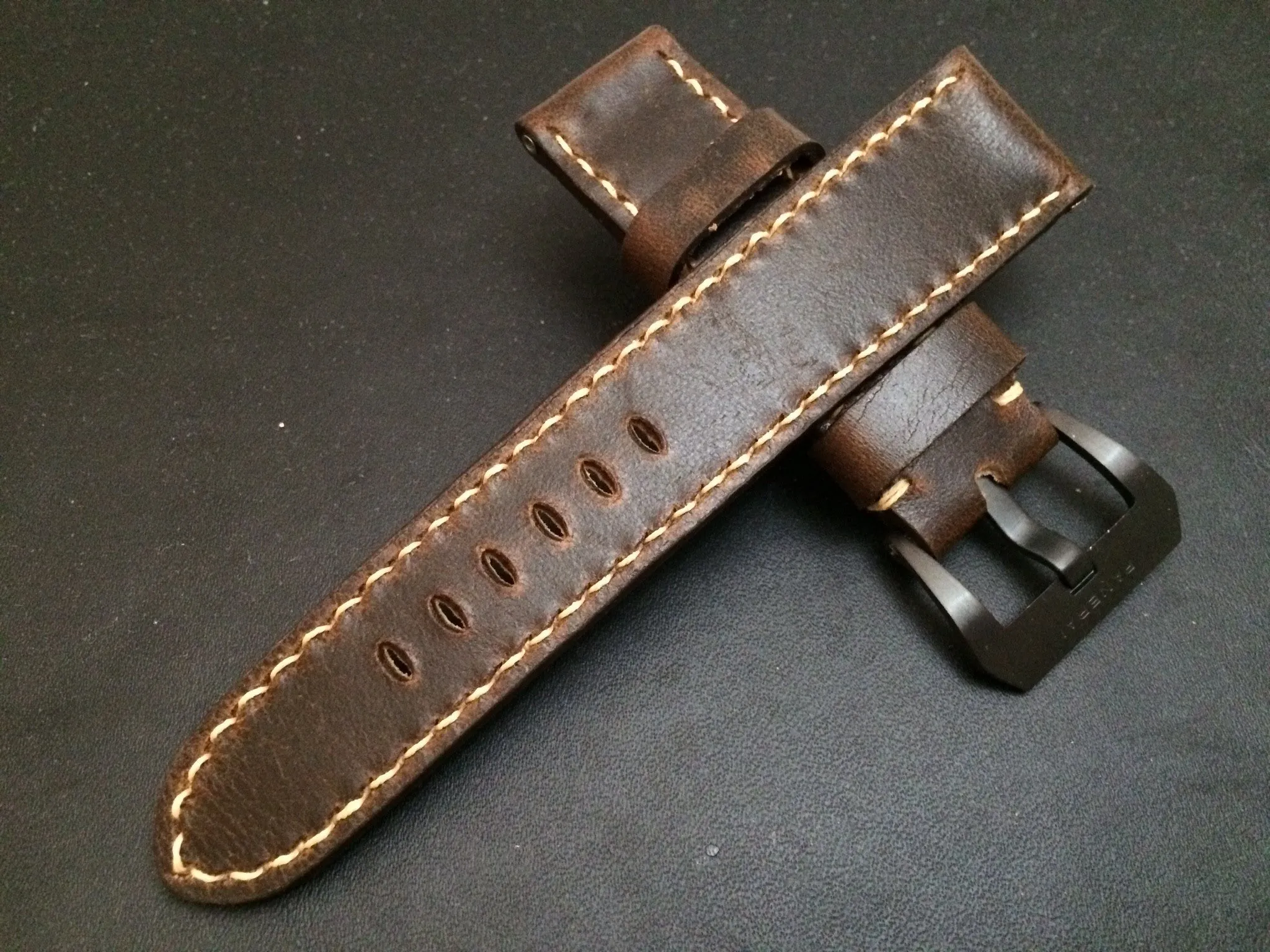 Leather watch Strap for Panerai watches, Watch band 26mm, wristwatch band (Dark Raw Brown Color) 24mm/22mm