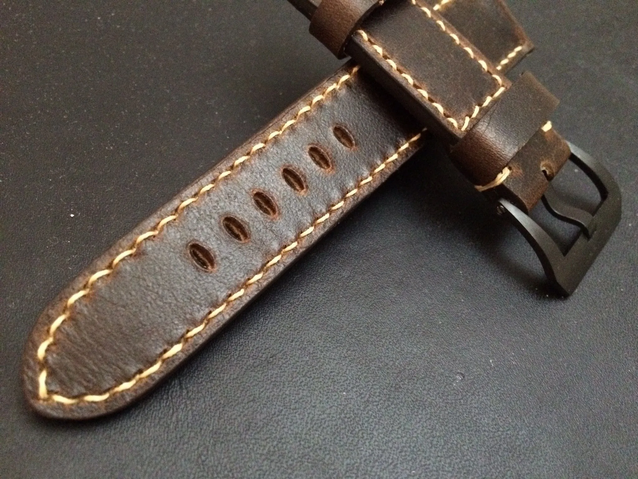 Leather watch Strap for Panerai watches, Watch band 26mm, wristwatch band (Dark Raw Brown Color) 24mm/22mm