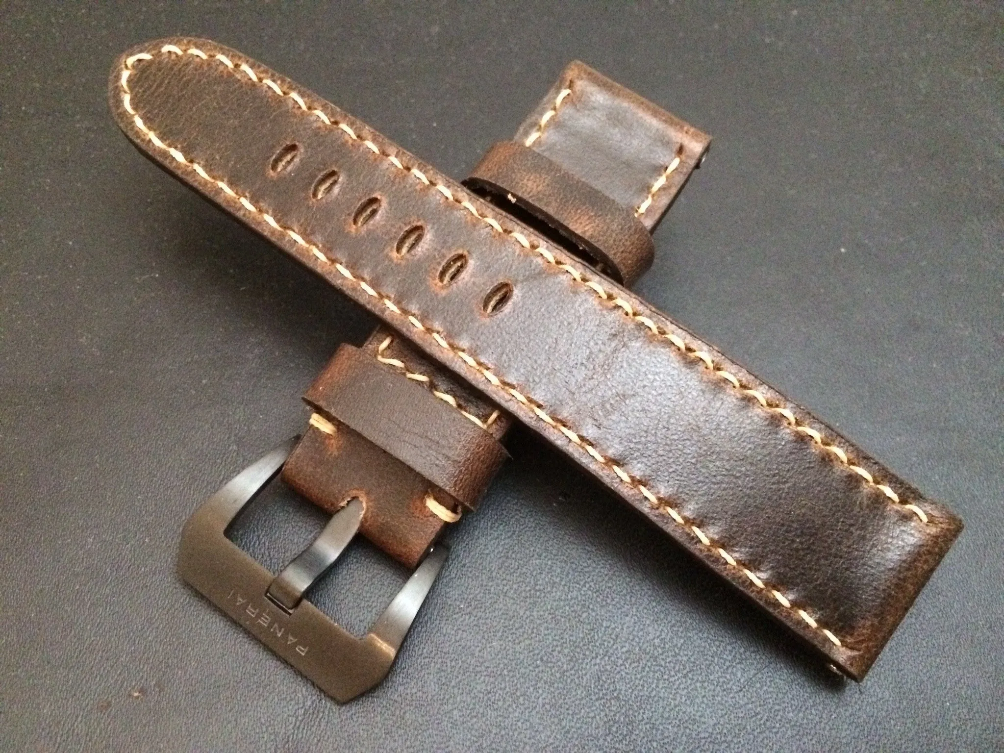 Leather watch Strap for Panerai watches, Watch band 26mm, wristwatch band (Dark Raw Brown Color) 24mm/22mm