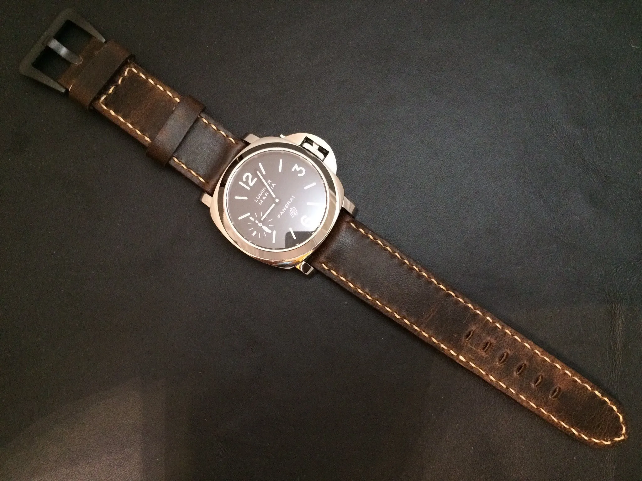 Leather watch Strap for Panerai watches, Watch band 26mm, wristwatch band (Dark Raw Brown Color) 24mm/22mm