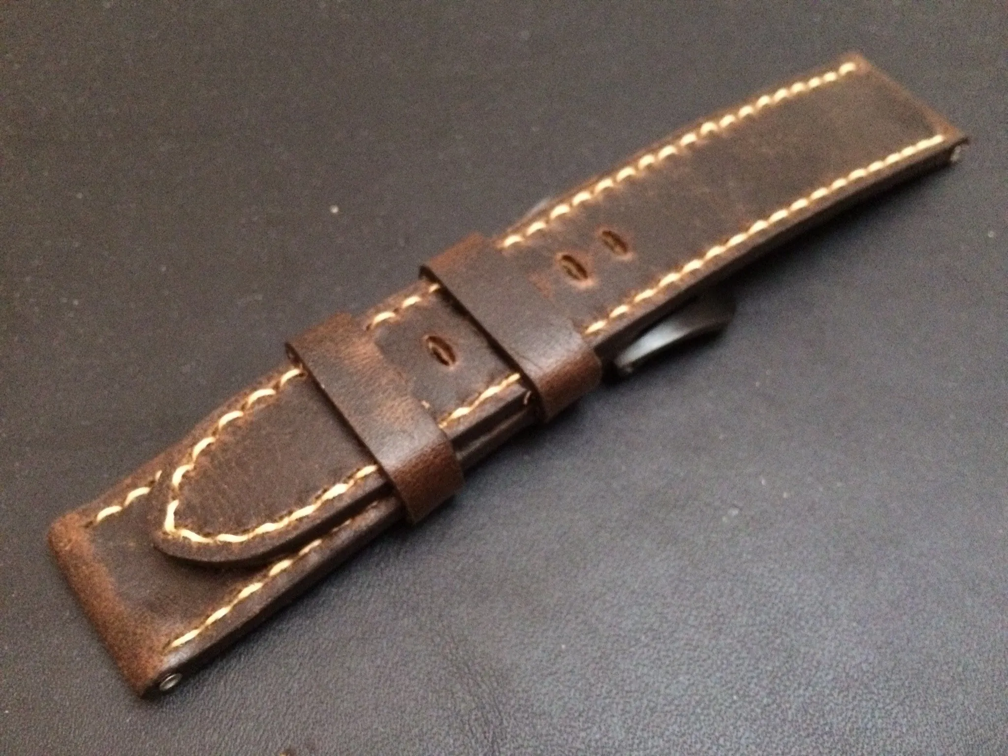 Leather watch Strap for Panerai watches, Watch band 26mm, wristwatch band (Dark Raw Brown Color) 24mm/22mm