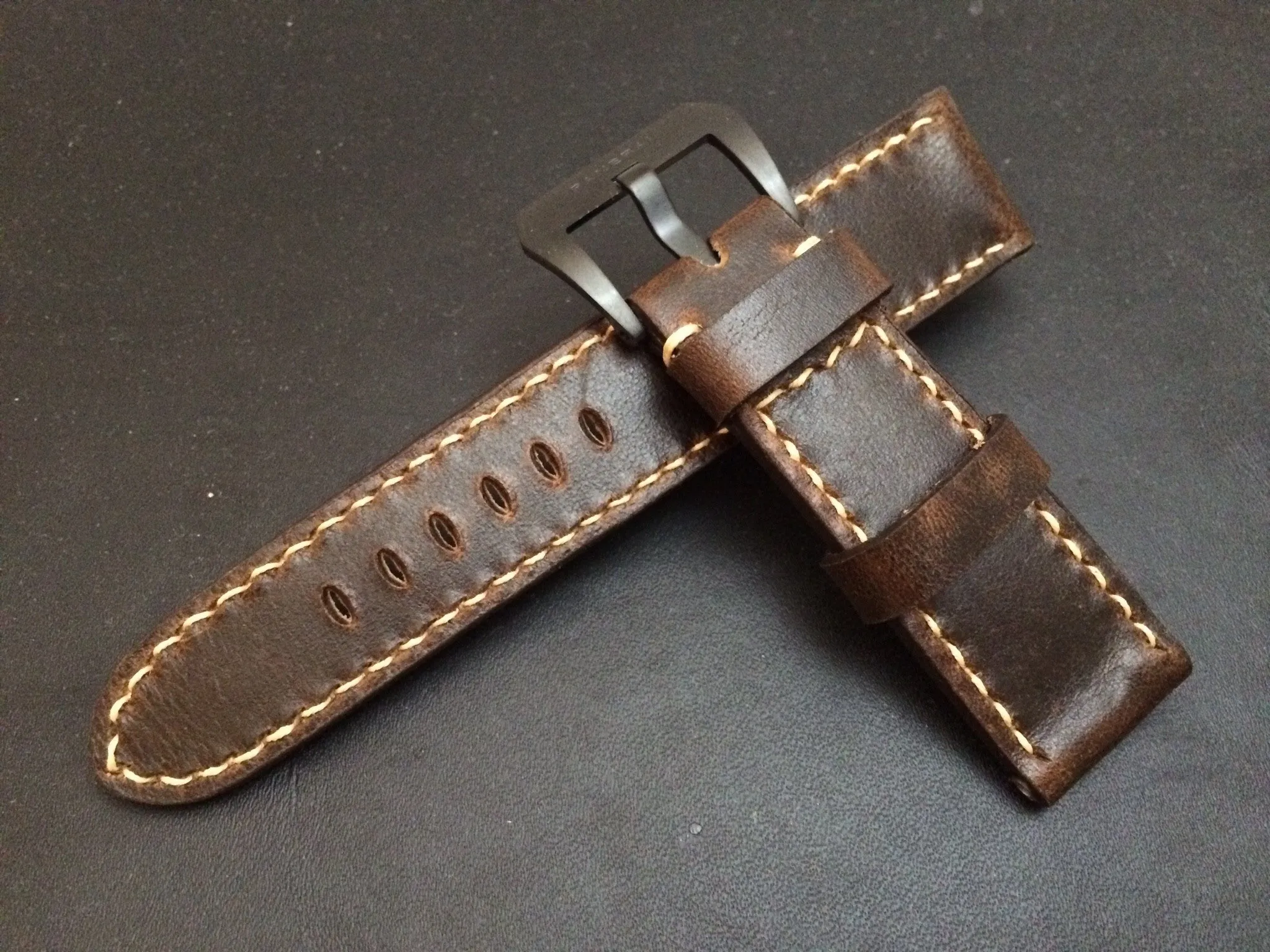 Leather watch Strap for Panerai watches, Watch band 26mm, wristwatch band (Dark Raw Brown Color) 24mm/22mm