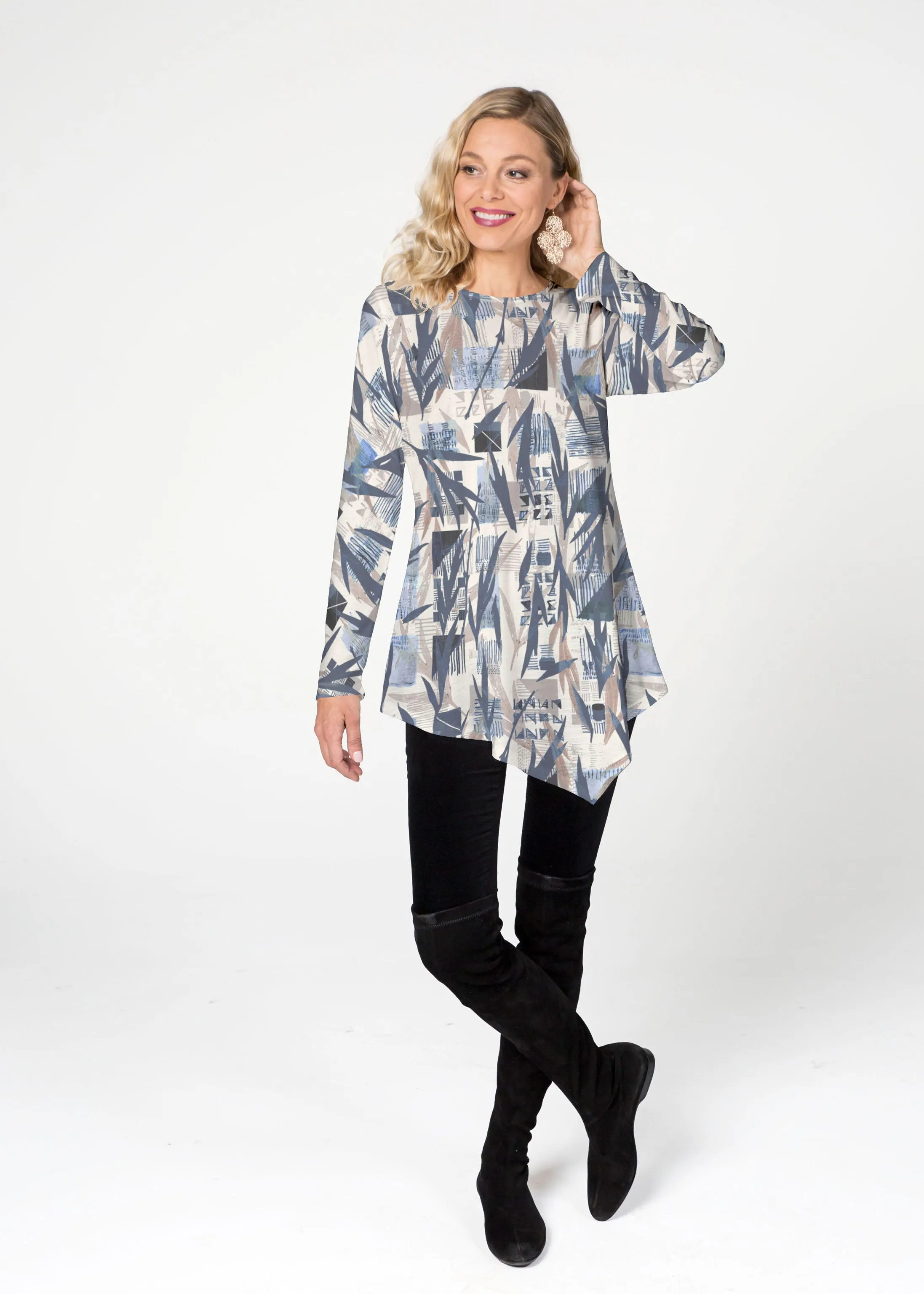Leaves of Geo (7870) ~ Asymmetrical French Terry Tunic