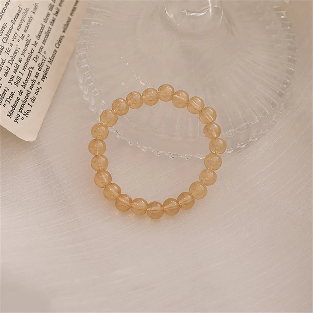 Light Brown Beaded Stretch Bracelet