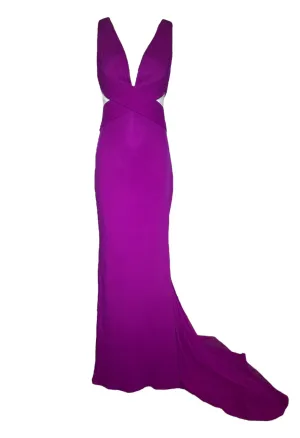 Lorena Sarbu Fall 2014 Magenta Mesh Cut Silk Red Carpet Gown