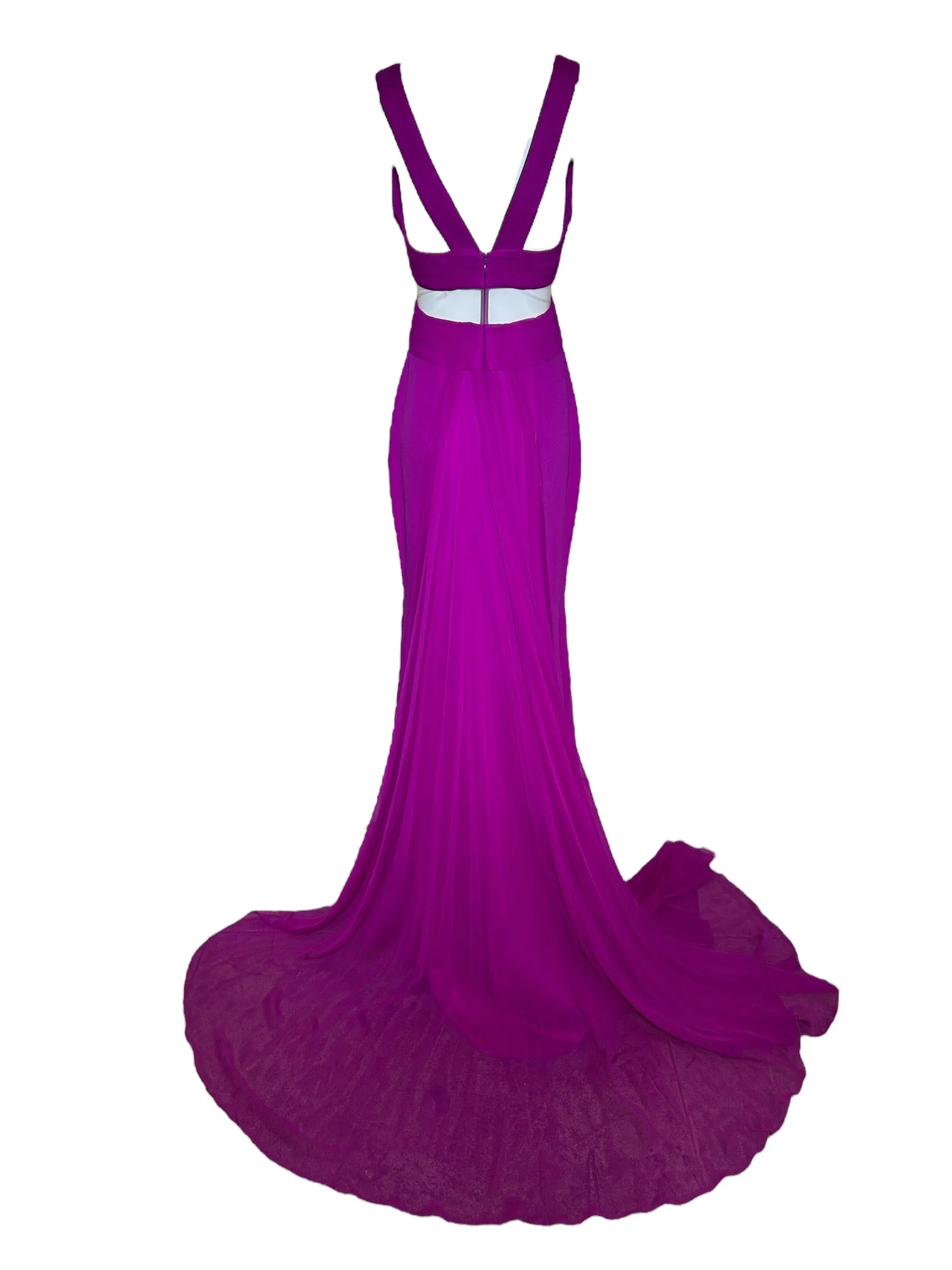 Lorena Sarbu Fall 2014 Magenta Mesh Cut Silk Red Carpet Gown